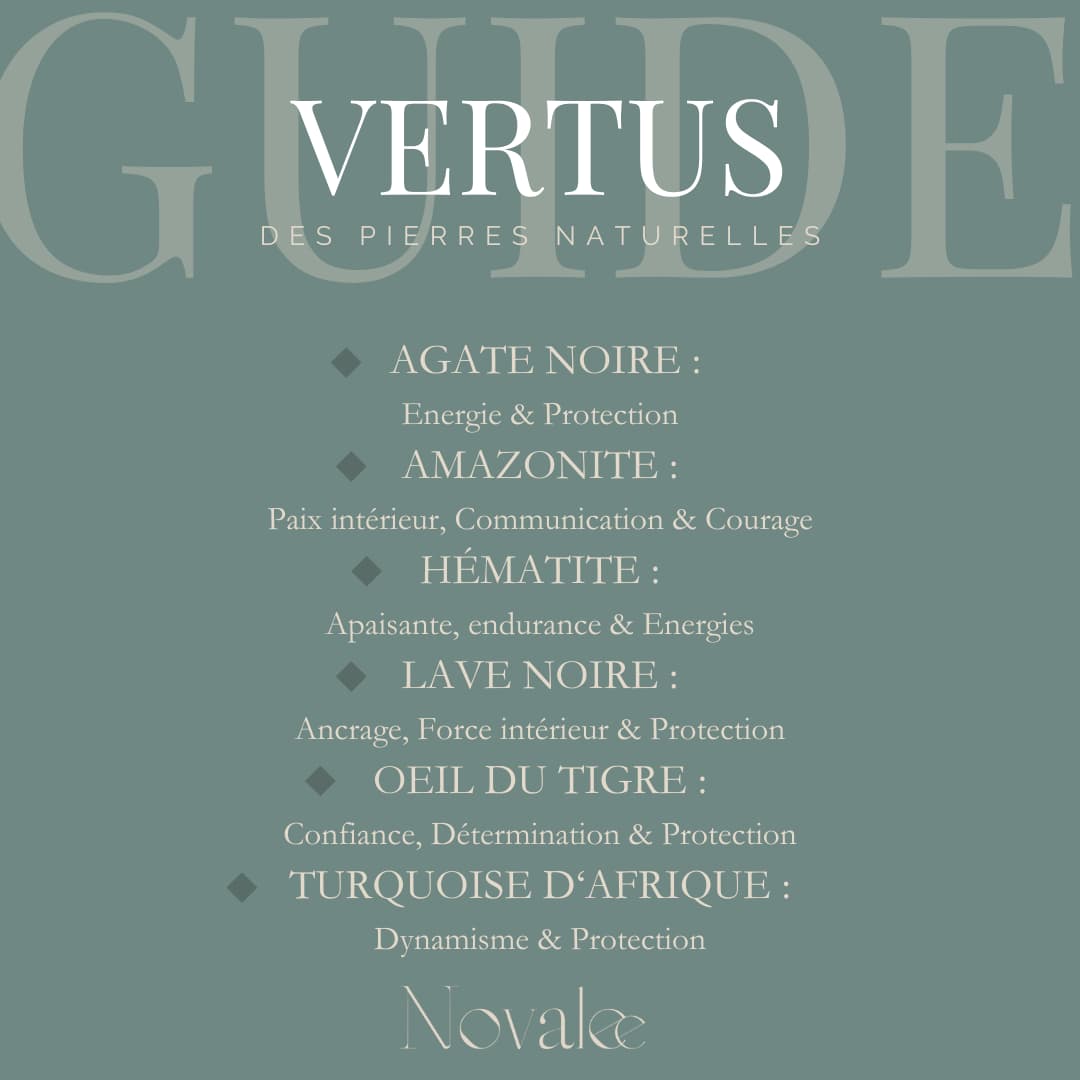 Guide des vertus du bracelet en lave noire et d'hématite noire sur mesure avec des perles rondes de 6 mm