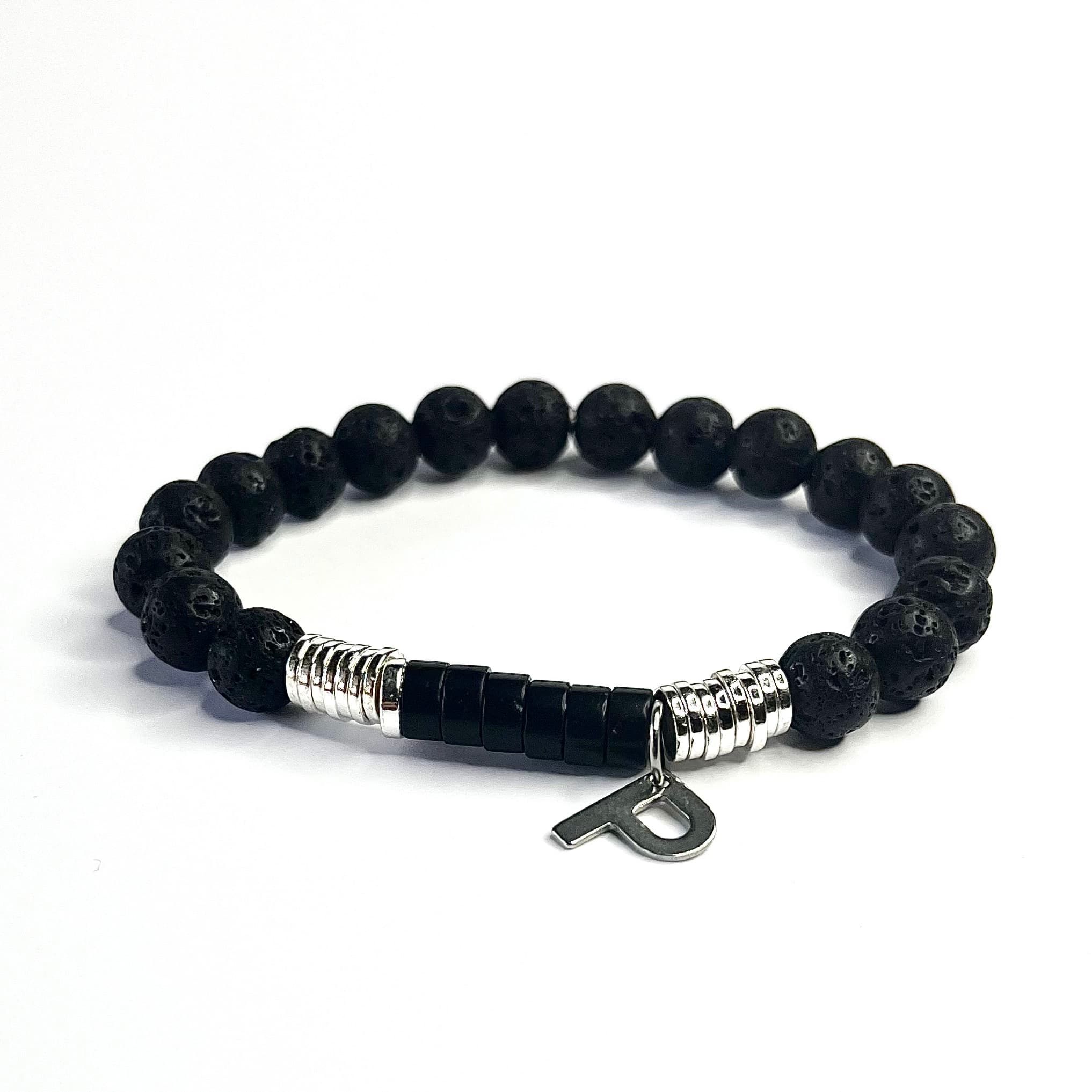 Bracelet homme de pierre naturelle en agate noire et d'hématite noire conçu sur mesure avec des perles de 6 mm
