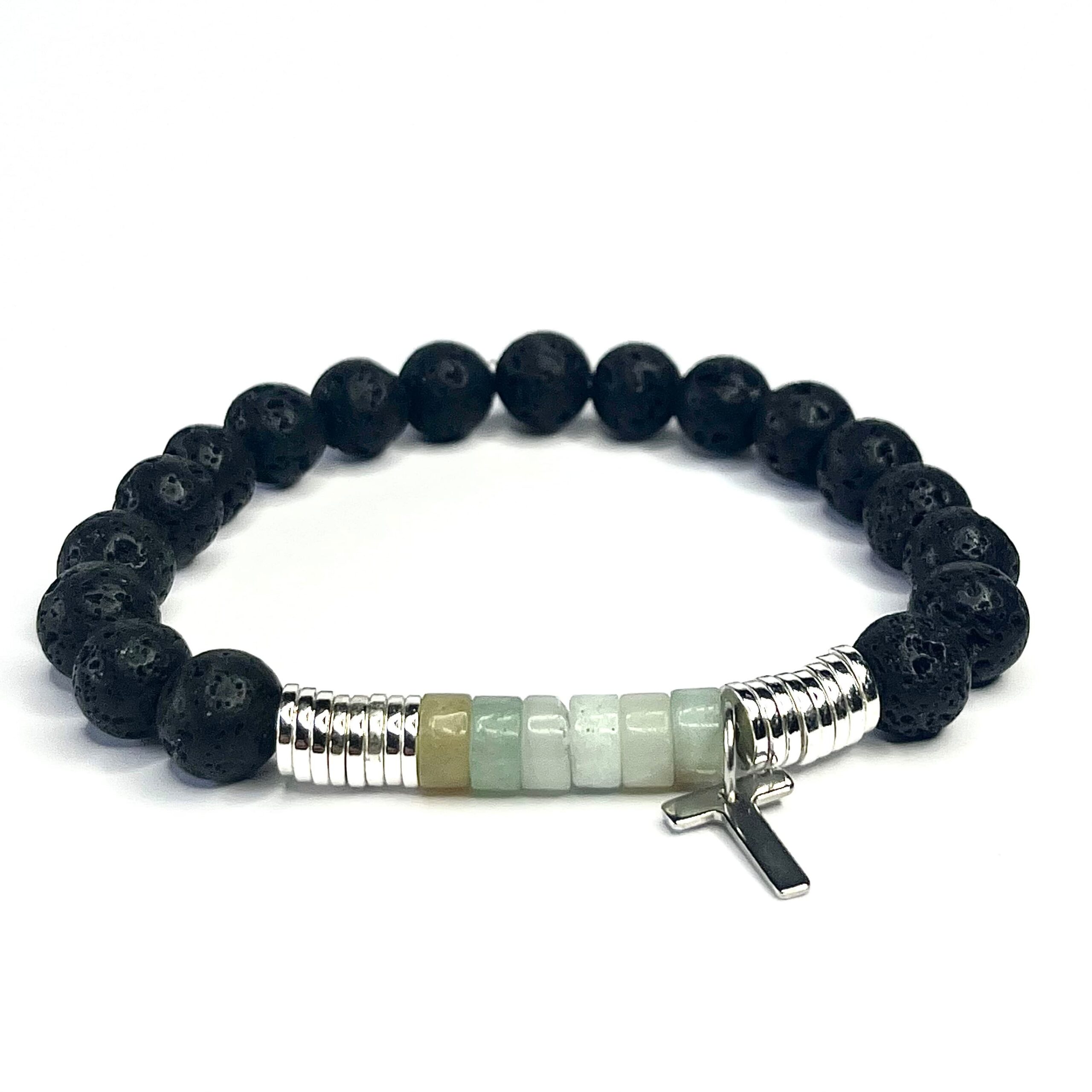 Bracelet homme de pierre naturelle en amazonite et d'hématite argentée conçu sur mesure avec des perles de 6 mm