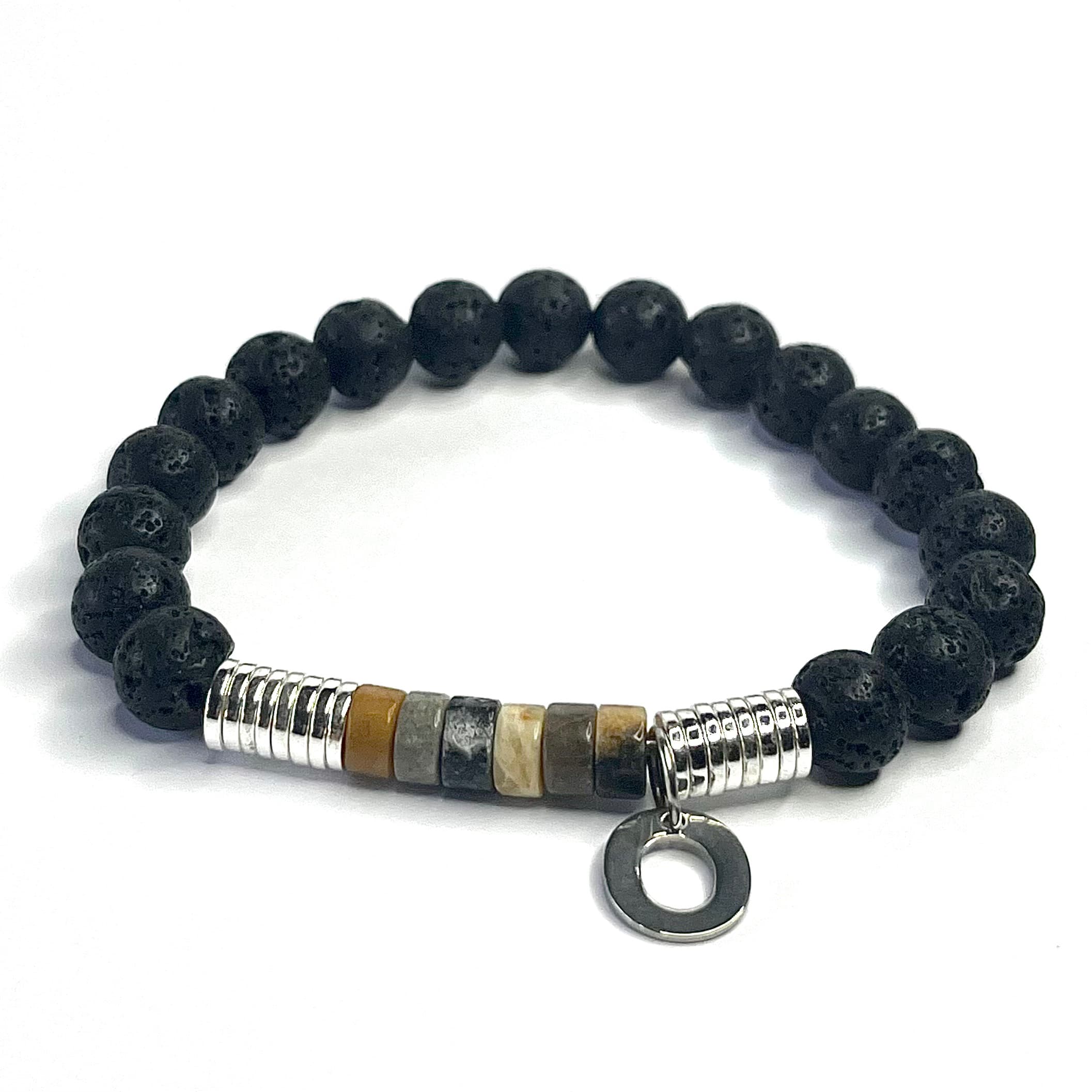 Bracelet homme d'un mix de pierre naturelle et d'hématite argentée conçu sur mesure avec des perles de 6 mm