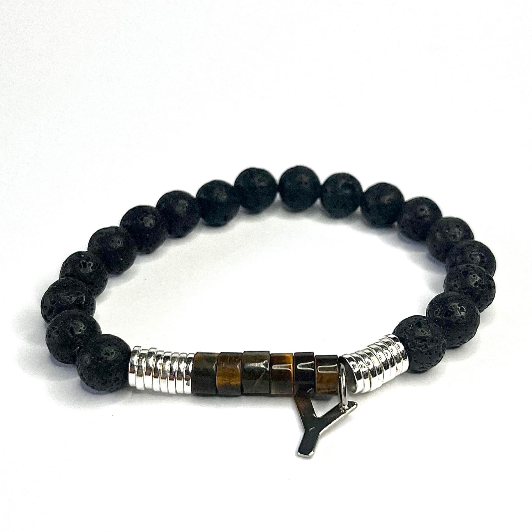 Bracelet homme de pierre naturelle œil du tigre et d'hématite argentée conçu sur mesure avec des perles de 6 mm