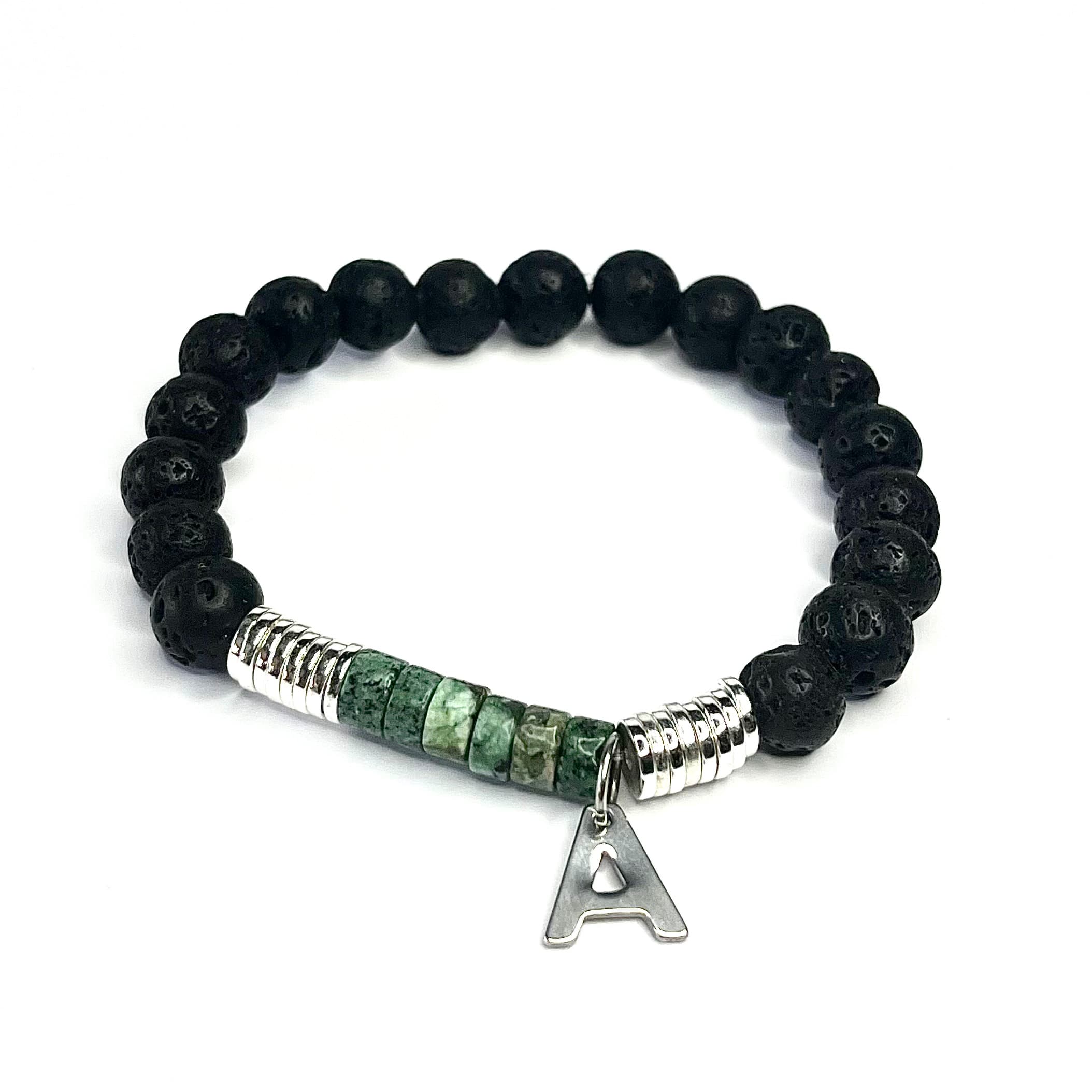 Bracelet homme de pierre naturelle de turquoise d'Afrique et d'hématite argentée conçu sur mesure avec des perles de 6 mm