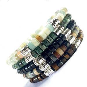 Bracelet homme de pierre naturelle d'agate noire amazonite mix oeil du tigre et turquoise d'Afrique et d'hématite argentée conçu sur mesure avec des perles de 6 mm