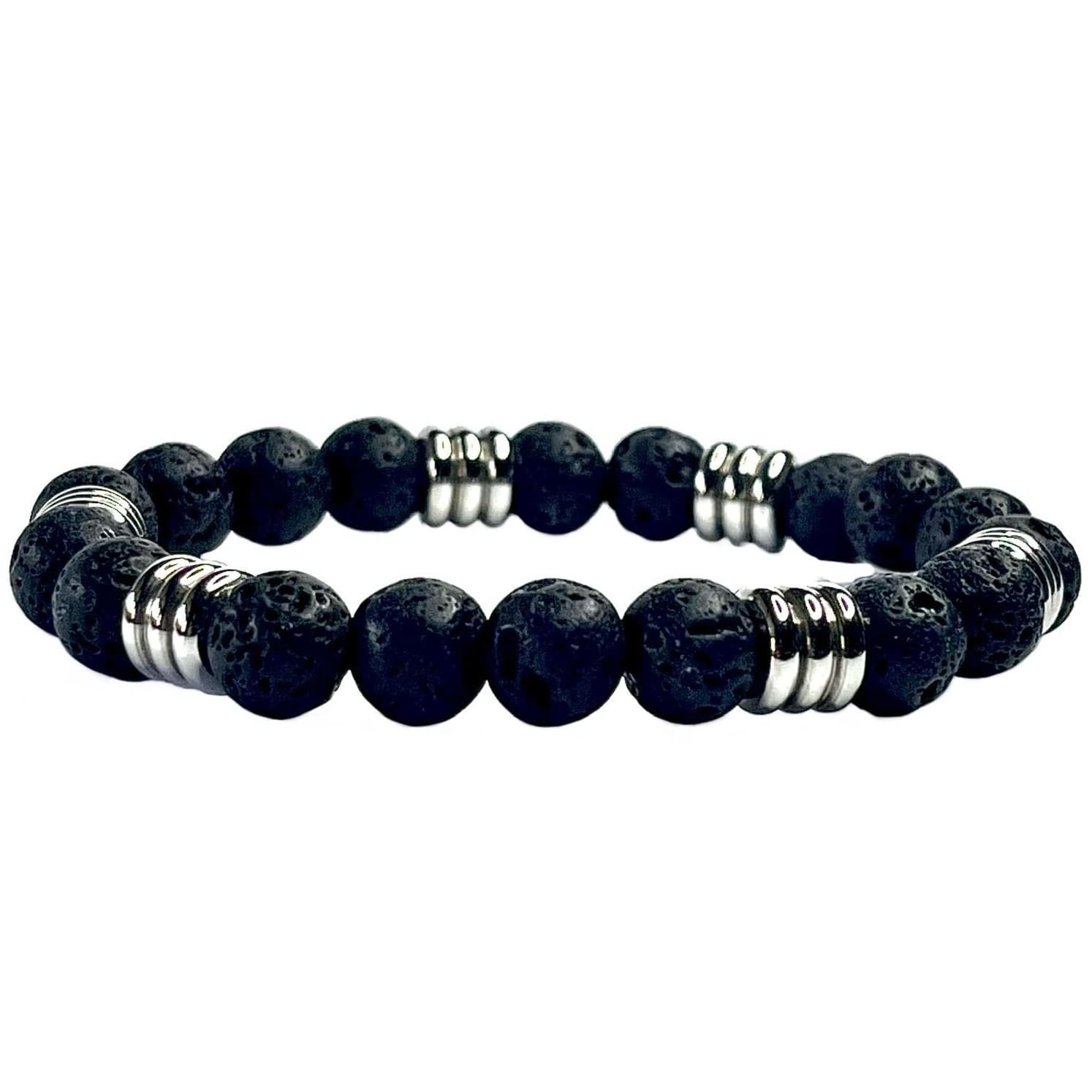 Bracelet homme en pierres de lave et d'acier inoxydable conçu sur mesure avec des perles de 8 mm
