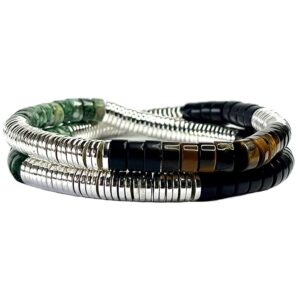 Bracelet homme en pierre naturelle agate noire turquoise Afrique et œil du tigre conçu sur mesure avec des perles de 6 mm