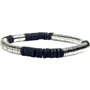 Bracelet homme en pierres de lave noires d'hématites argentées sur mesure avec des perles heishi 6 mm
