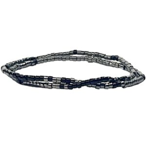 Bracelet 2 tours femme en perles Miyuki argentée & noire conçu sur mesure avec des perles de 2 mm