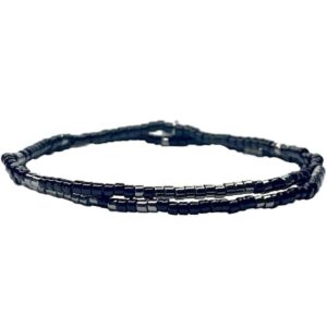 Bracelet 2 tours femme en perles Miyuki noire & argentée conçu sur mesure avec des perles de 2 mm